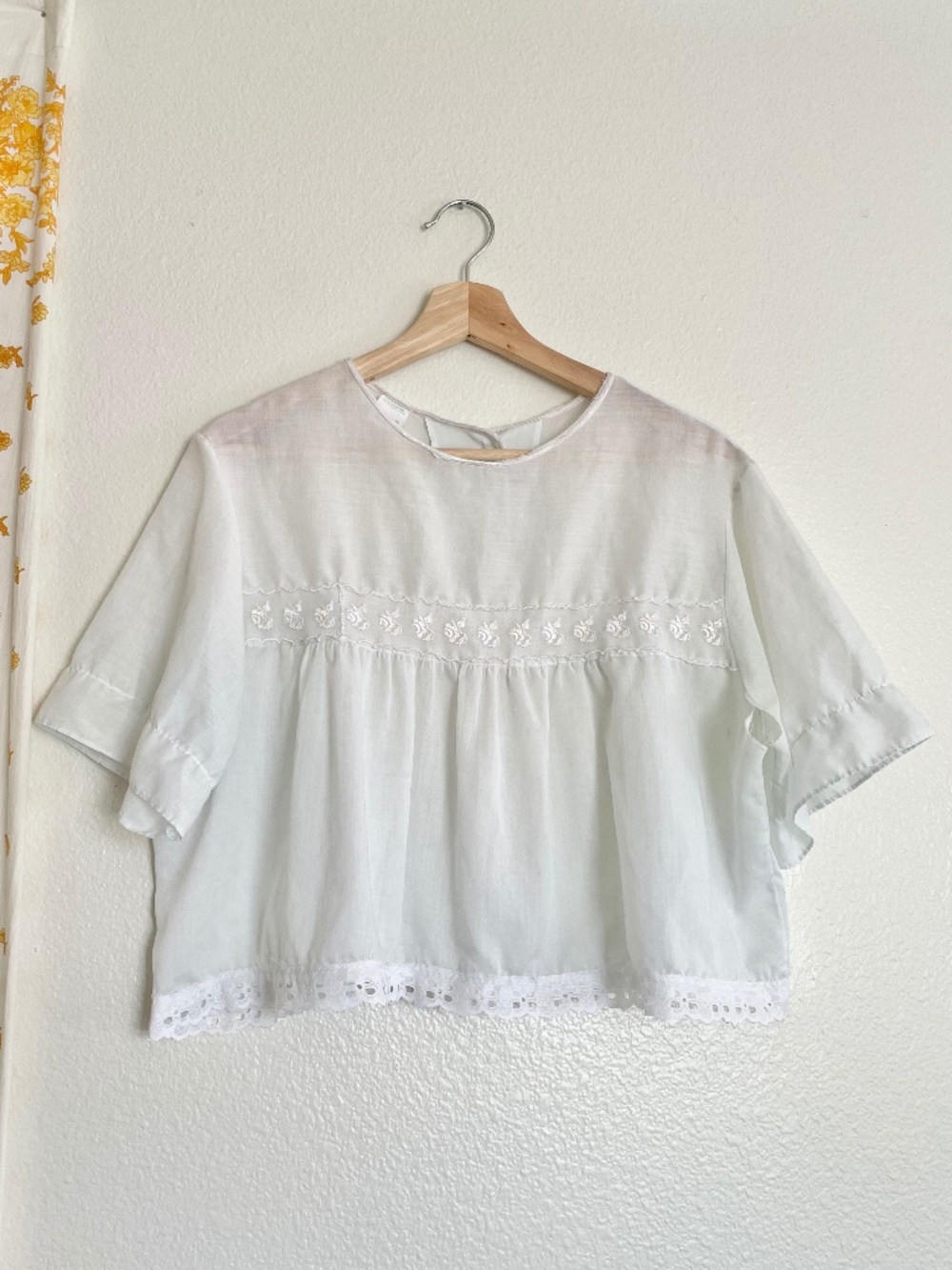 Upcycled Vintage White Sheer Lace Crop Blouse